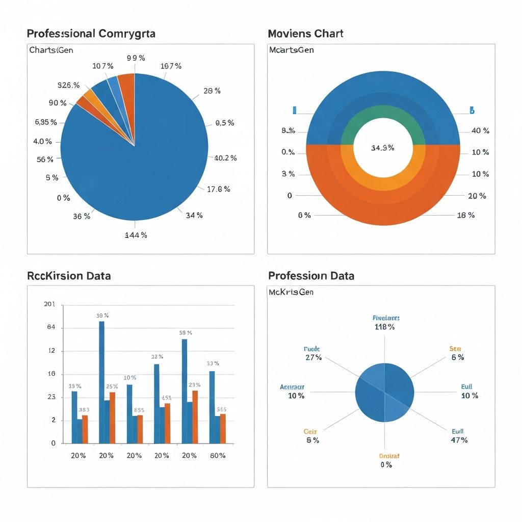 Comparison of percentage breakdown chart types including pie chart, donut chart, stacked bar chart, and treemap with ChartGen blue color scheme showing clear data composition